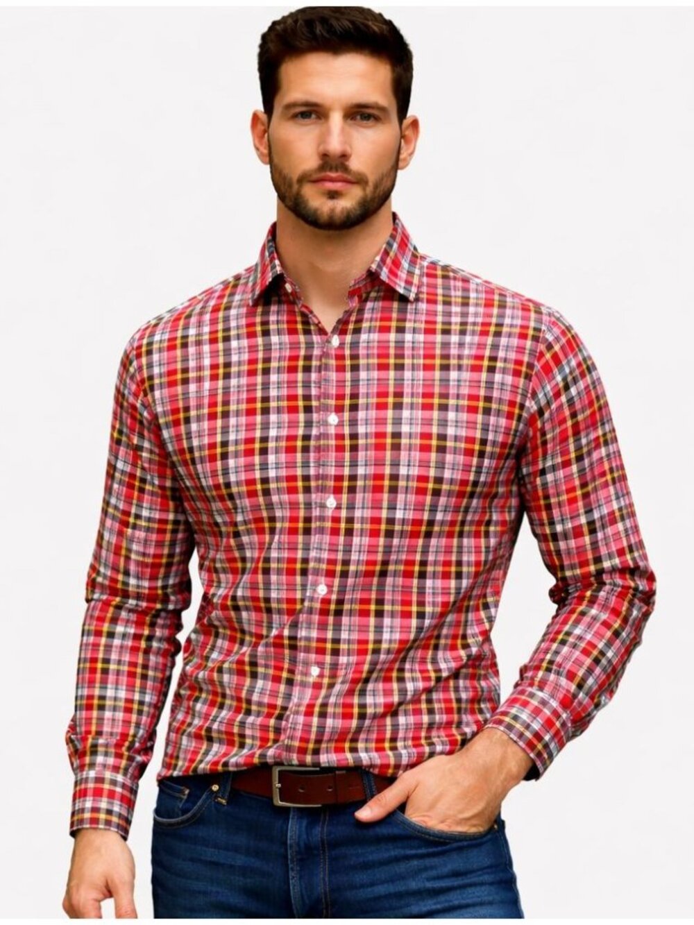 Seize sur Vingt Mens Dress Shirt Red Plaid Cotton Button Down 17 37 XL